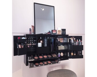 Black - (May 10th) Wall Mounted/Counter top Makeup Organizer Vanity