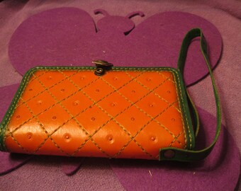ORANGE and Green LEATHER PHONE Wallet