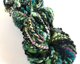 Handspun Yarn, Art Yarn, Bulky, Thick and Thin, 2 Ply, Spiral Ply, Wool, Undersea Dream