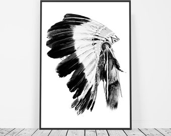 Tribal Print, Native American Art, Indian Headdress Print, Boho, Tribal Art, Headdress Art, Tribal Decor, Tribal Wall Art, Boho Wall Art