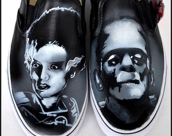 Gifts for Boyfriends, Personalized Shoes, Hand Painted Vans, Frankenstein, Bride of Frankenstein, Gifts for Men