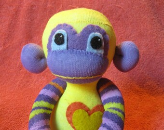 Chroma - Best Friend Sock Monkey Plush - Yellow & Purple - Handmade Doll