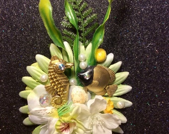 Hawaiian Tiki Hair Flower Clip Seahorse Rockabilly Pinup