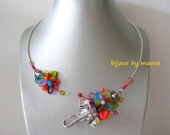 Colorful creative jewelry necklace open elephant