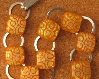 Fused Glass Bracelet - Orange Dichroic Bracelet - Link Bracelet - Glass Bracelet - Dichroic Jewelry - Fused Glass Jewelry