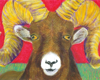 Kids Wall Art The Ram Art Print 10 x 14 Limited Edition Animal Decor - Aries - Original Acrylic Painting