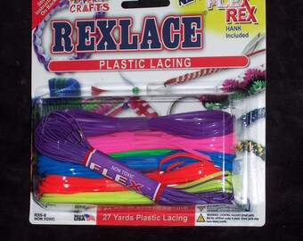 Rexlace plastic lacing assortment with bonus FlexRex,27 yds,ass't colors,gimp,kids craft,USA Made,lanyards,beading,braiding,VBS,camp
