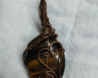 Handmade Wire Weaved Pendant- Tiger Eye