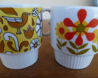 Mid Century, Pair of Retro Coffee Mugs Cups Japan