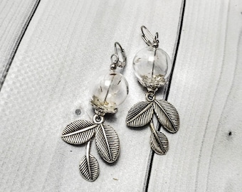 Dandelion jewelry Real dandelion Terrarium jewelry Botanical earrings Flower earrings Nature earrings Glass vial Wish jewelry Dandelion seed