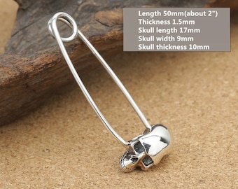 Sterling Silver Skull Brooch Pin Back, Sterling Skull Brooch Pin, 925 Silver Skull Brooch Pinback, Sterling Silver Brooch Pinback - LA431