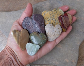 Natural hearts - Love heart flock of seven - handmade stone hearts, contemplation stones