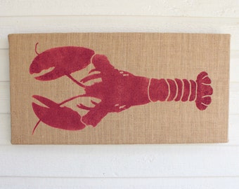 Astacidea Lobster - 12 x 24 Burlap over Cork Message Board, Pin Board, Memo Board, Bulletin Board - Nautical Wall Decor - Lobster Wall Decor