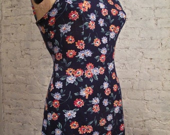 Grunge Dress - 80s/90s - Blue Floral Print Sundress