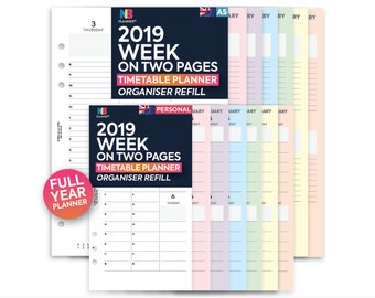 PRINTED 2019 Week on two pages appointments organiser Insert A5 / Personal Filofax A5 Kikki.K Large Compatible Refill Coloured WO2P