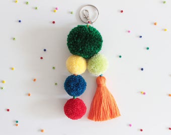 Pom Pom Bag Charm, Pom Pom Keychain, Tassel Keychain, Beach Bag Charm, Handbag Charm, Pompom Keychain, Pom Pom Tassel, Tassel Bag Charm