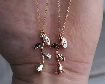 Rose Necklace with initial Rose Pendant Necklace best selling items gift for Mothers day gift personalized Necklace for women