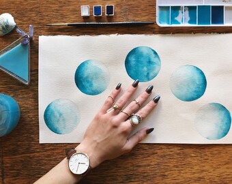 Watercolor "Oceanic Blue Moon"