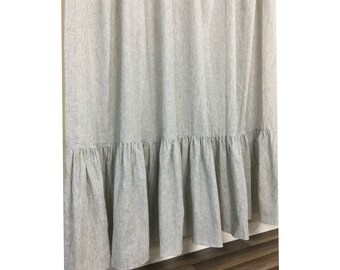 Black And White Ticking Striped Shower Curtain With Mermaid Long Ruffles Custom Size
