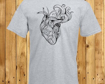 Mens Steampunk Heart, Anatomical Heart Shirt, Husband Steampunk T-Shirt, Boyfriend Anatomy Tshirt, Gifts For Men, Steampunk Lover, Clockwork