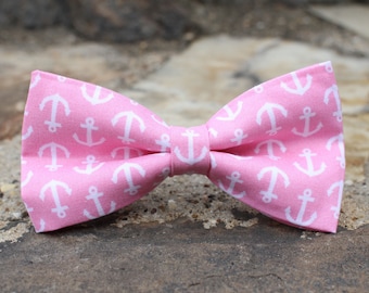 Pink Anchors Bow Tie, Nautical Bow Tie, Pink Bow Tie, Bow Tie for Wedding, Groomsmen Bow Tie, Mens Bow Tie, Boys Bow Tie, Dog Bow Tie
