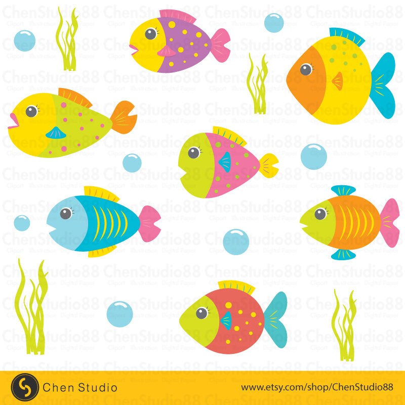Cute fish vector Digital Clipart Instant Download EPS