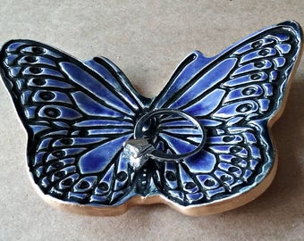 Ceramic Butterfly Ring Dish Pale Blue edged in Gold