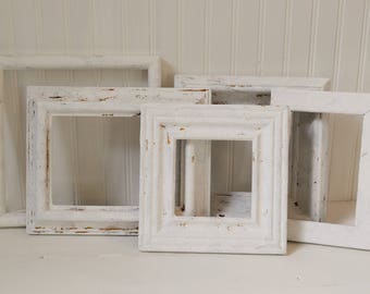 Frame set / White wood distressed frames / Shabby Cottage Frames / French farmhouse / UpstairsAtAliceAnns