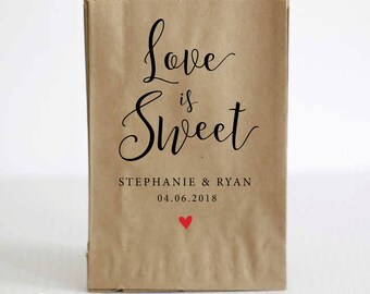 Wedding Favor Bags, Candy Buffet Bag, Love is Sweet Treat Bag, Wedding Treat Bag, Personalized Wedding Favor, Wedding Favor Tags, Party Bags