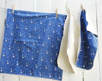 Organic Baby Gift Set, Includes Blanket & Two Burp Cloths - Navy Space Dot, Baby Gift