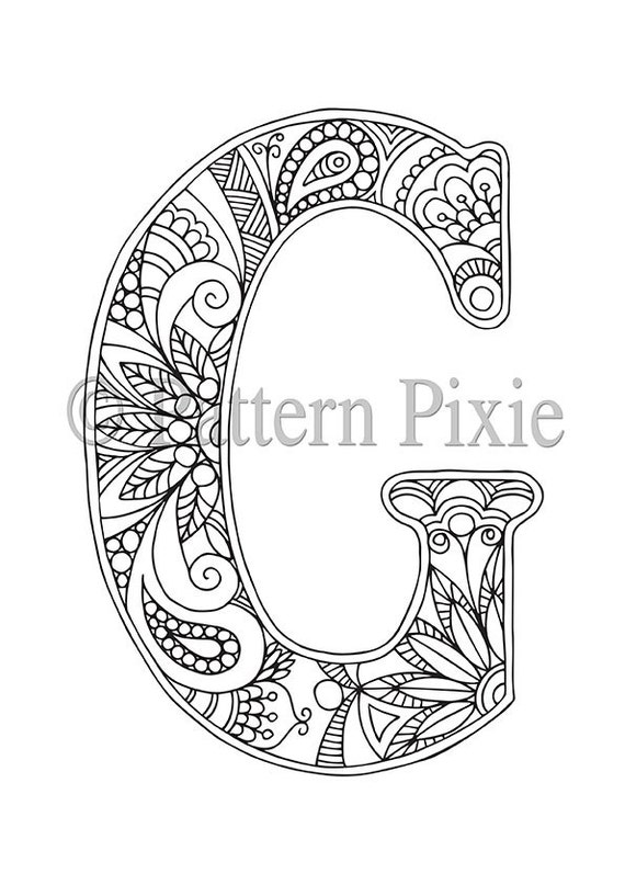 Adult Colouring Page Alphabet Letter G
