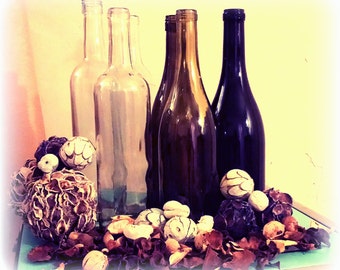 Set of 6 Clean Empty Wine Bottles (Assorted Colors)