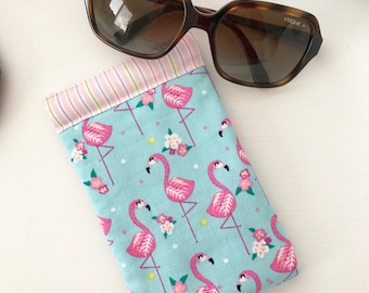 Sunglasses Pouch - Glasses Case - Padded - Snap Shut - Flamingoes!