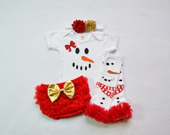 snowgirl baby girl christmas outfit - snowman baby girl christmas outfit - my first christmas baby girl outfit - my 1st christmas baby