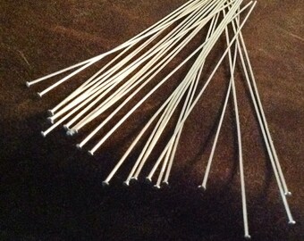 5% off 50 Sterling Silver Head Pins 26 Gauge 2 Inch Flat - 50mm - Beading Jewelry Pins - Long Headpins HP1a