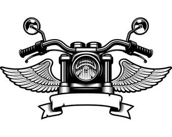 Motorcycle Logo #5 Handle Bars Wings Bike Biker Chopper Mechanic Service Shop Banner .SVG .EPS .PNG Clipart Vector Cricut Cut Cutting File