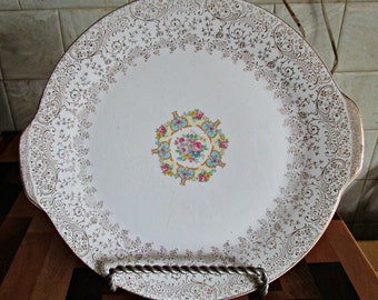 Art Deco , Liberty Gold, Handled Cake Plate, 22K Gold, Home Decor, Collectible Dinnerware