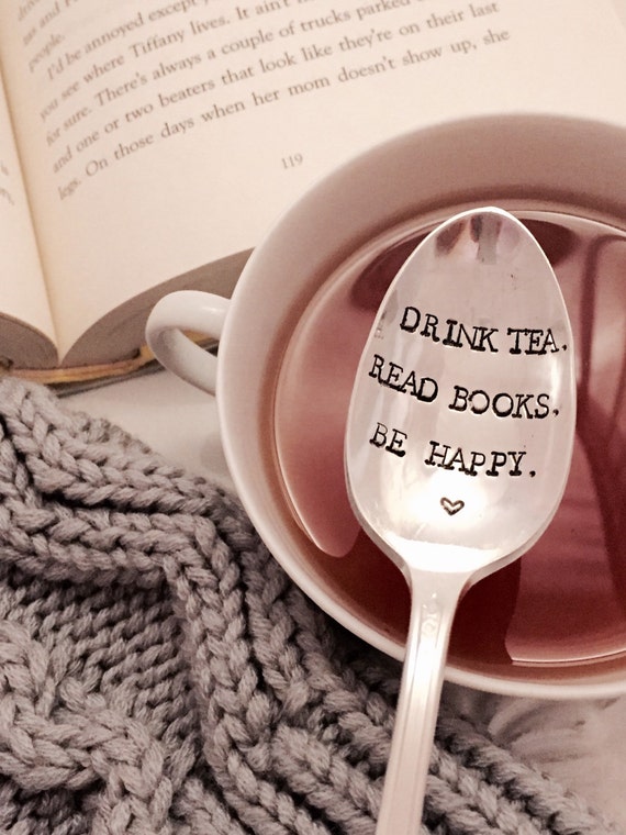 Drink tea read books be happy stamped spoon book club gift