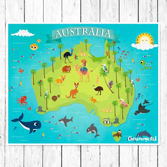 australia animal map kids maps map of australia kids wall maps