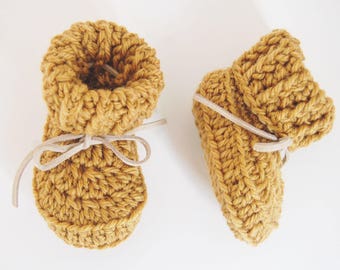Handmade Crochet Baby Booties - Mustard - newborn/6 months