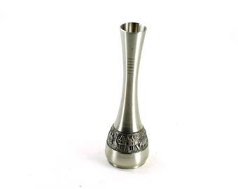 Vintage Pewter Bud Vase with Intricate Design Oriental Pewter Thailand Co Ltd 97%