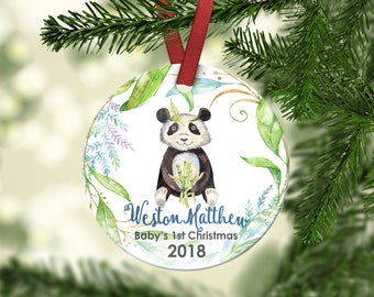 Baby's First Christmas Ornament.Panda Christmas Ornament.Boy's Christmas Ornament.Panda Bear.Personalized christmas ornament