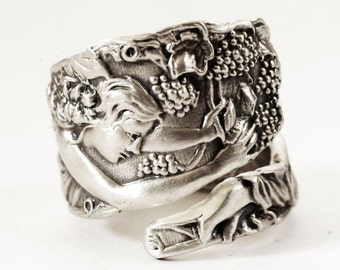 Goddess Ring, Grape Picker Godess Ring, Sterling Silver Spoon Ring, Wine Gifts, Goddess Jewelry, Handmade Jewelry Gift, Adjustable Ring, 973