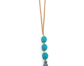Long Turquoise Necklace - Long Turquoise Tassel Necklace - Long Tassel Necklace - Turquoise Tassel Necklace - Turquoise Gemstone Necklace