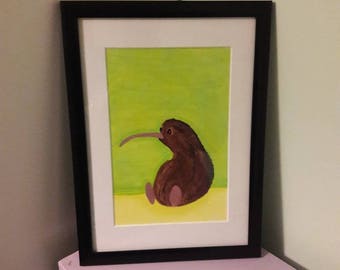 A cute little kiwi bird, New Zealand bird art, bird art, Kiwi home decor, New zealand gifts original 7x10 inch acrylic painting