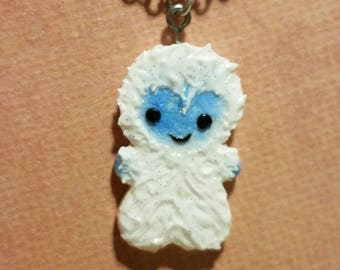 Polymer Clay Yeti Christmas Necklace - Abominable Snowman - Bumble