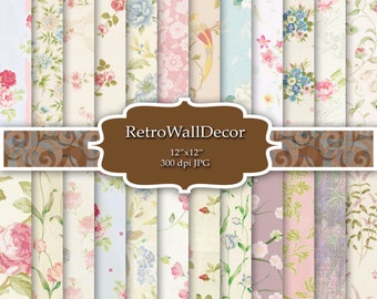 Floral Digital Paper Shabby Chic Papers Floral Patterns Scrapbook Floral Decoupage Papers Vintage Backgrounds Paper 12x12 Buy 2 Get 1 FREE