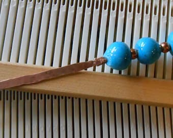 Weaving Sleying Tool Copper with Blue Handcrafted Lampwork Beads