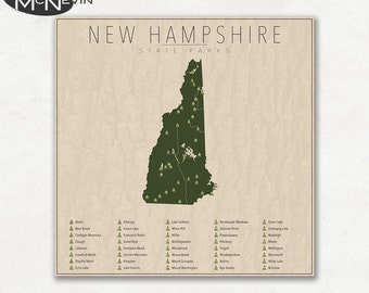 NEW HAMPSHIRE PARKS, State Park Map, Fine Art Photographic Print for the home decor.