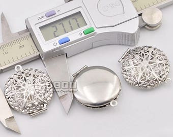 10 316L Stainless Steel Filigree Lockets W/ 27mm Round Photo Frame Base Setting Wholesale Pendant Locket